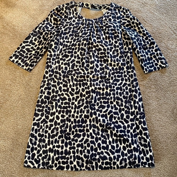 Kate Spade Silk Swing S/S Open Back Animal Print Cream Black Lined Dress Size 4 - Picture 1 of 12